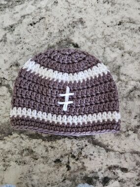 Handmade Crochet Football Beanie Hat - 0 To 3 Months